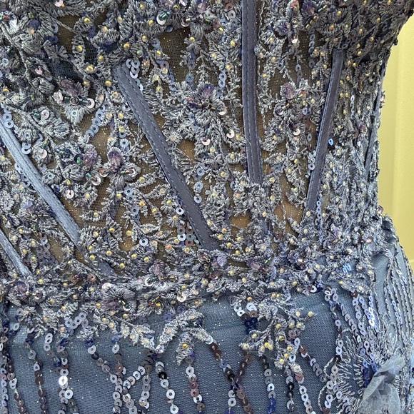 Periwinkle Sherri Hill Ruffle Sleeve Sequin Lace Dress - Picture 16 of 17